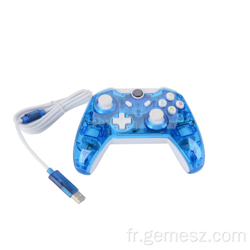 Joystick filaire bleu transparent pour manette pour Xbox One